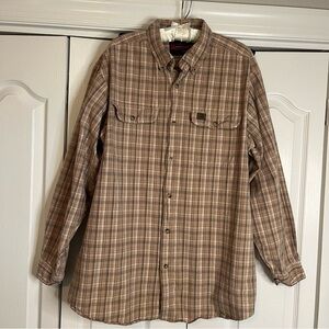 Wrangler Riggs Shirt Mens Sz XXL  Plaid Long Sleeve Button Down Workwear Tan